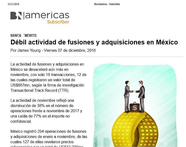 Dbil actividad de fusiones y adquisiciones en Mxico